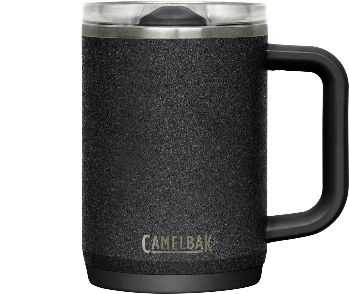 CamelBak Thrive mug front view showing compact profile and secure lid benefit
