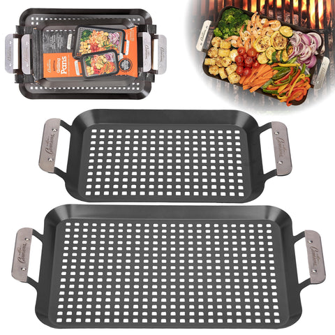 Camerons front view of both grill pans showing sizes and shape for easier grilling