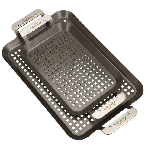 Camerons both pans side-by-side for size comparison and planning cook space