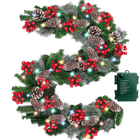Camlinbo front view of 9ft prelit garland showing full foliage and lights for instant décor