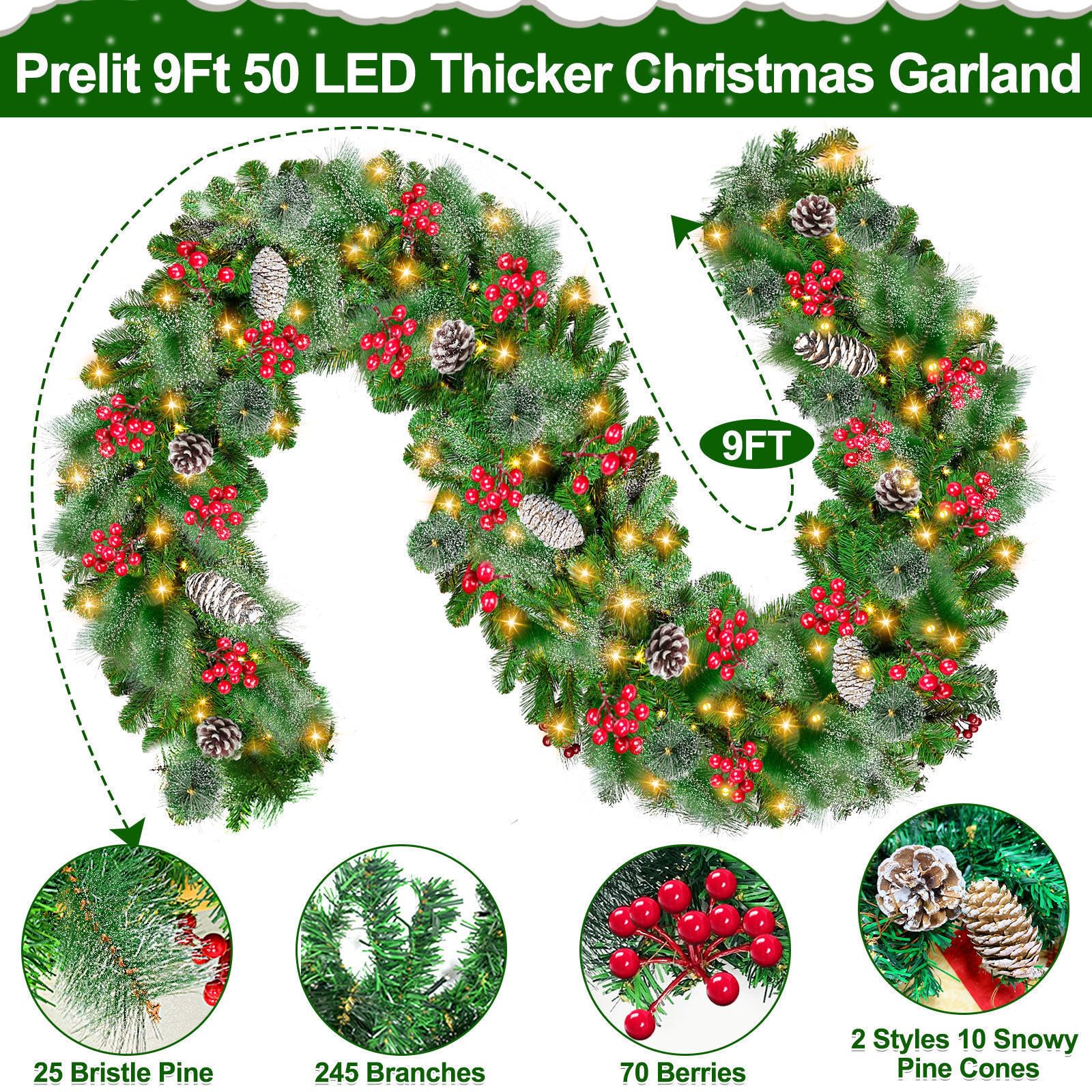 Camlinbo warm white LED lights lit along garland delivering cozy holiday illumination
