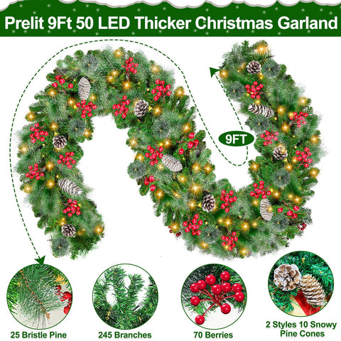 Camlinbo warm white LED lights lit along garland delivering cozy holiday illumination