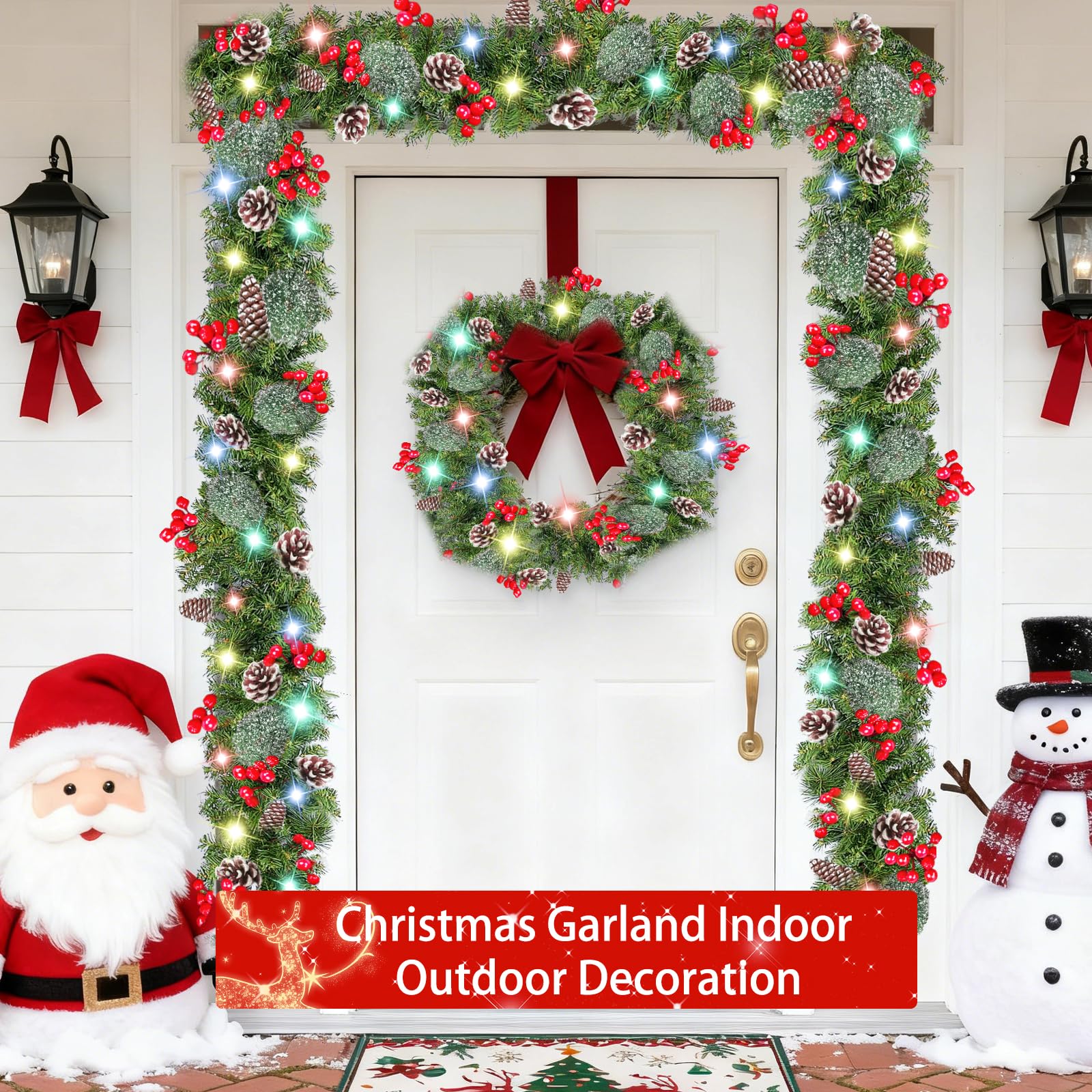 Camlinbo mantle scene with garland installed showcasing year-round seasonal styling
