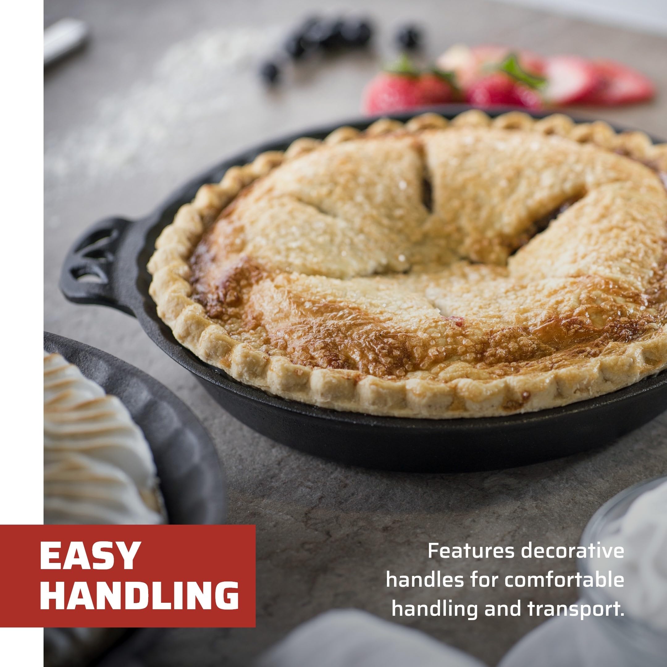 Camp Chef pie pan in oven showing oven-safe durability and reliable baking