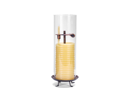 Candle by the Hour front packaging showing glass cylinder and yellow beeswax, highlights elegant presentation