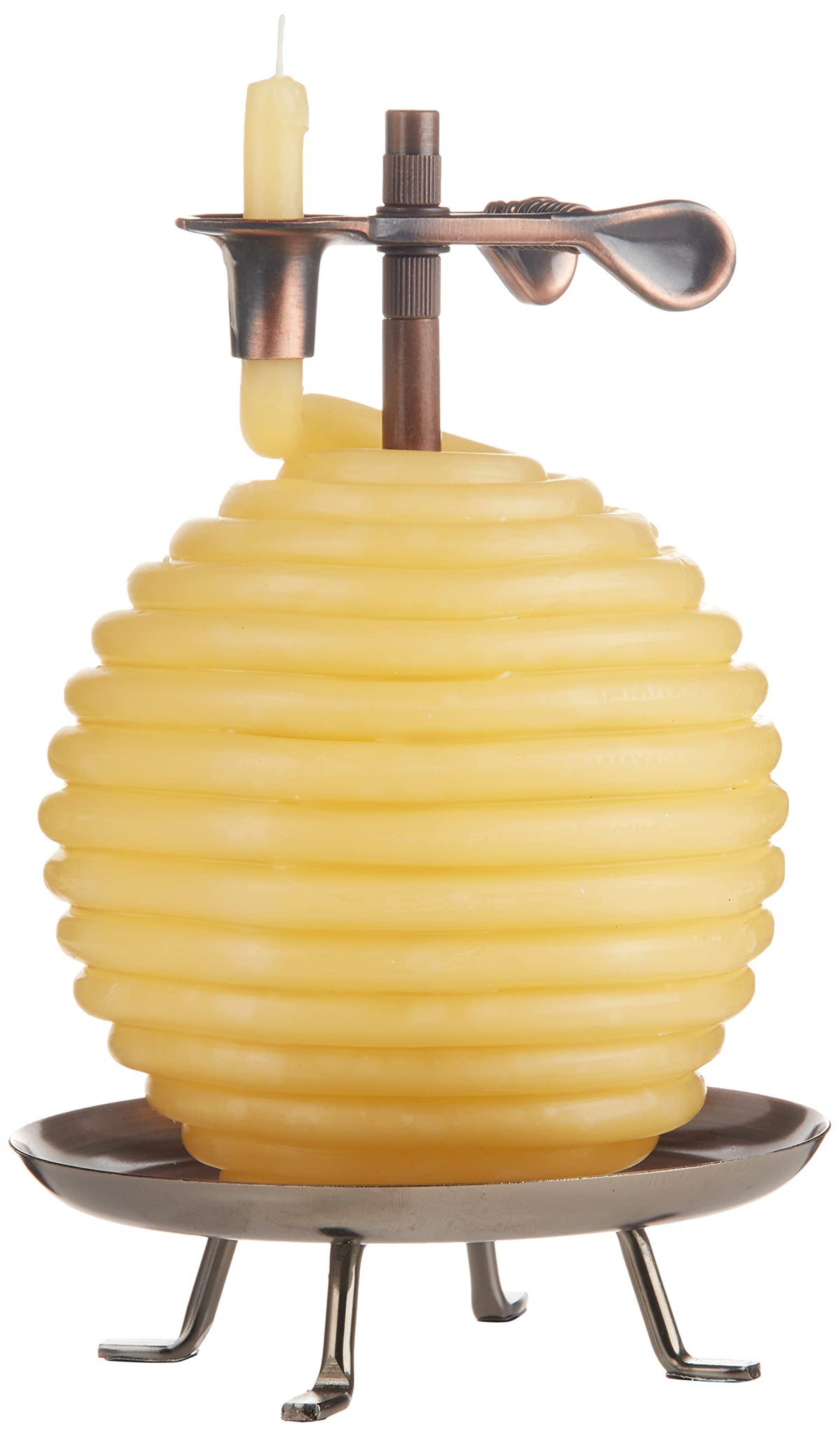 Candle by the Hour front view showing beeswax coil and long burn benefit