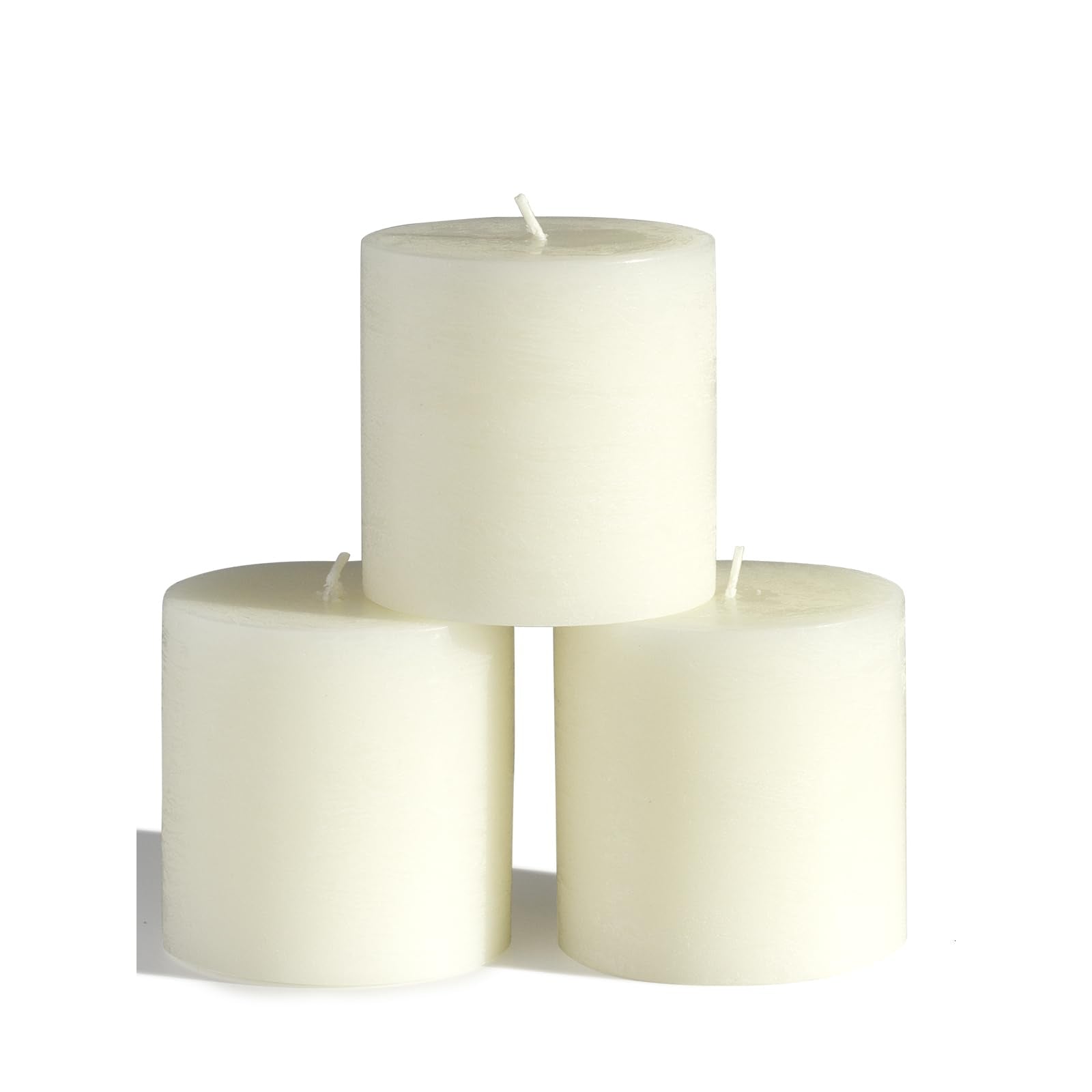 CANDWAX front view of three ivory 3x3 pillars showing clean classic design and longevity