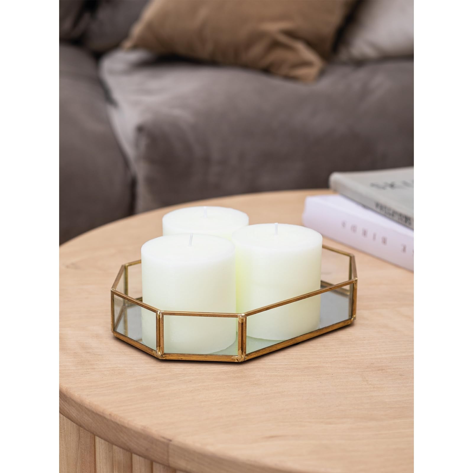 CANDWAX candles placed inside glass hurricane holder for safe, elegant ambience benefit