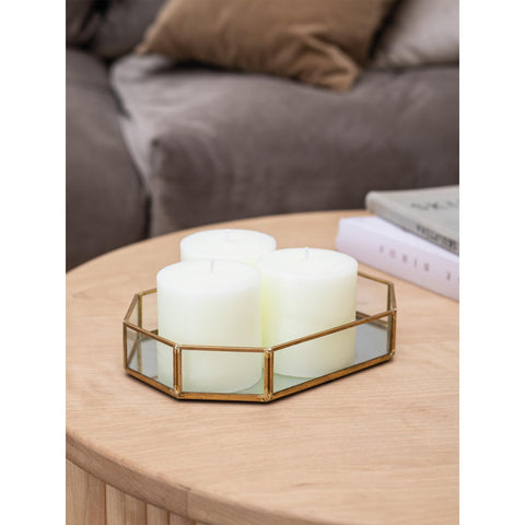 CANDWAX candles placed inside glass hurricane holder for safe, elegant ambience benefit