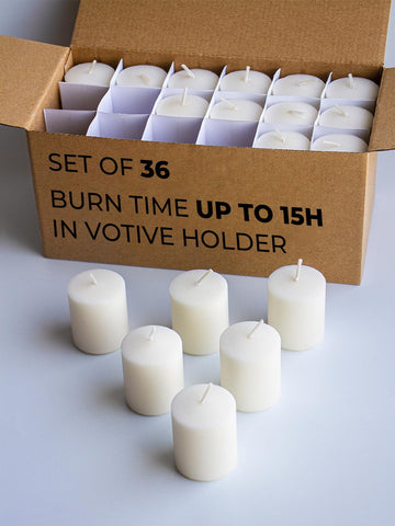 CANDWAX front packaging showing 36 ivory votives and value