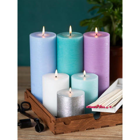 CANDWAX set of three pillars styled in a wedding tablescape for ambiance