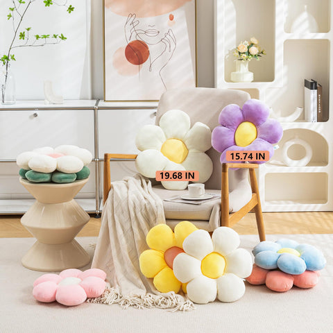 CANGHI daisy pillow styled on sofa, adds cozy aesthetic to living room