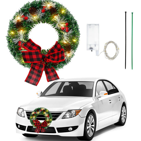 Canlierr front grille wreath on car showing festive curb appeal