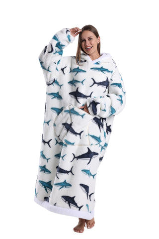 Capecage front view showing full-length wearable blanket and roomy fit for warmth