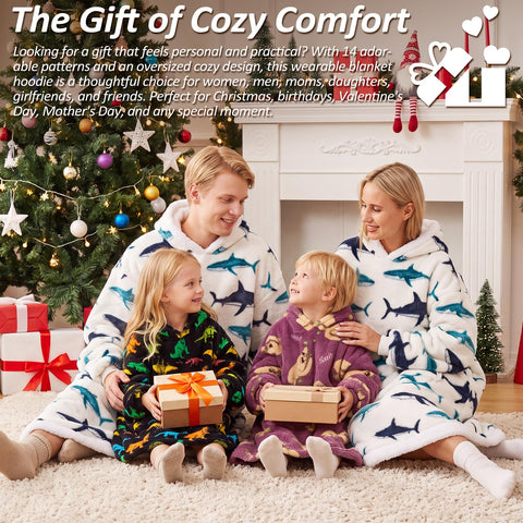 Capecage model wearing hoodie blanket while reading to show relaxed comfort