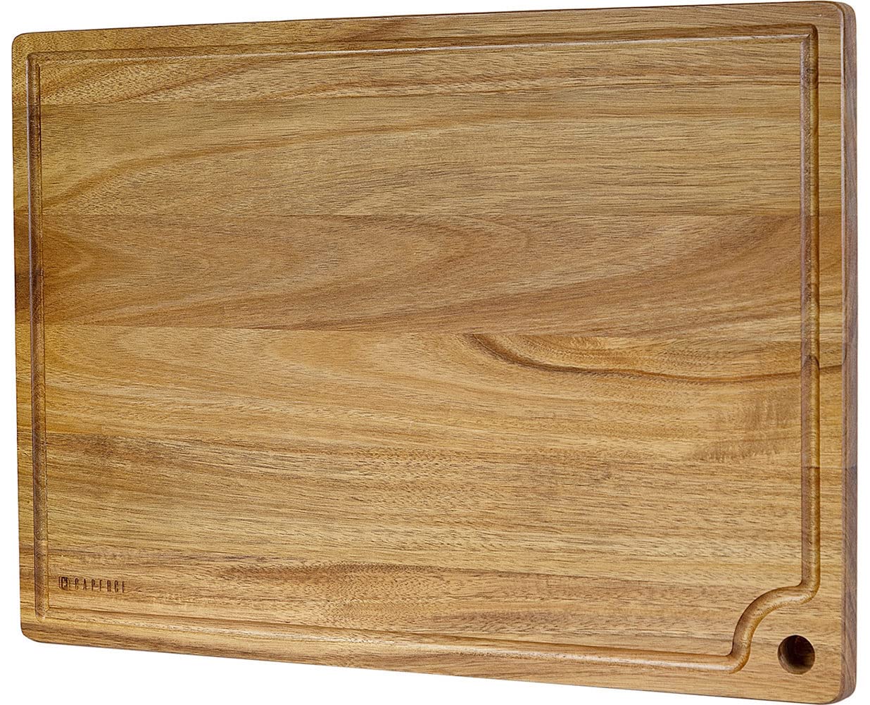 Caperci front view of large acacia cutting board showing full surface benefit
