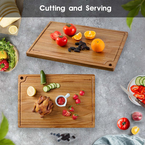 Caperci cutting board in use carving roast demonstrating stable surface