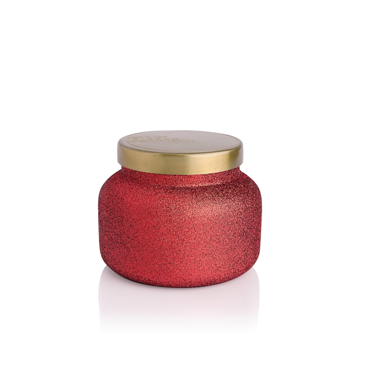 Capri Blue front view of glam jar with glittered glass and lid offering decorative fragrance