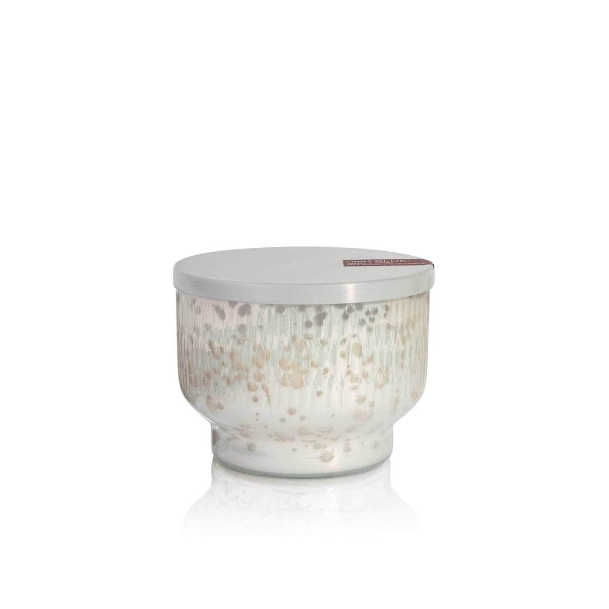 Capri Blue front view of mercury jar candle, elegant holiday decor