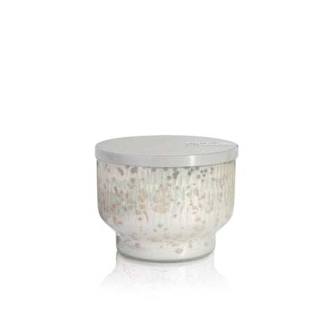 Capri Blue front view showing pearl-etched jar and white gold lid, elegant gift-ready look