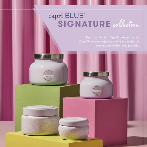 Capri Blue glass jar repurposed as planter offering sustainable second-life benefit