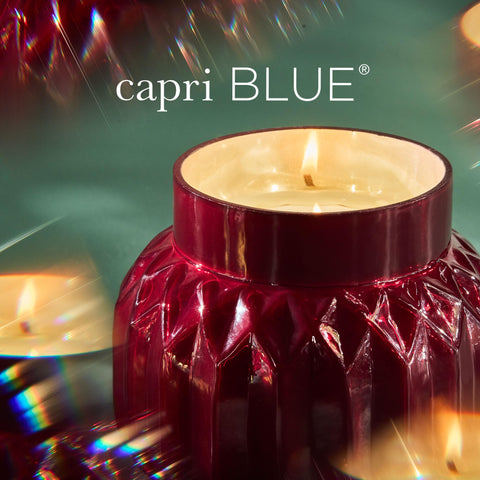 Capri Blue label and trimmed wick demonstrating safer clean burn