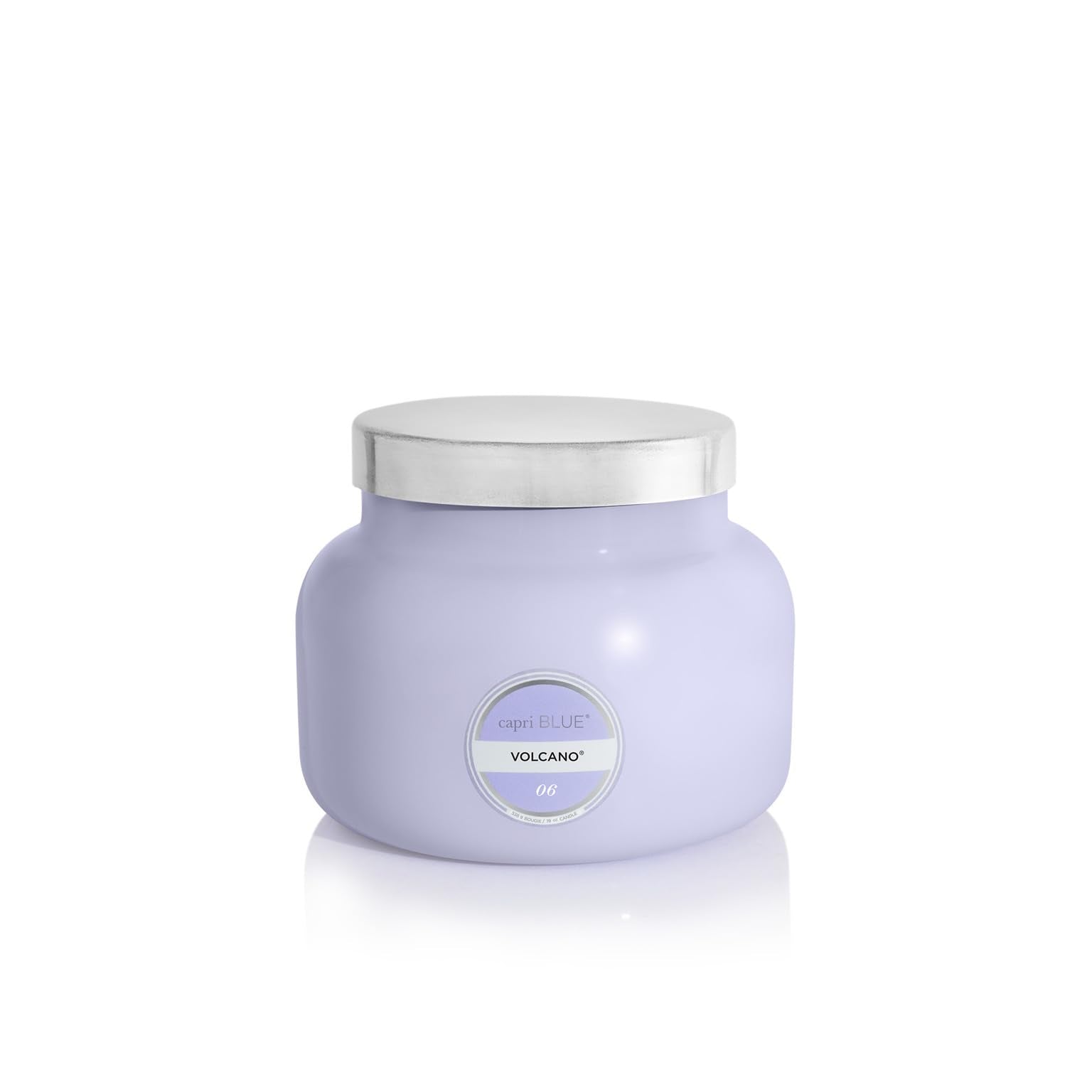 Capri Blue front jar showing lavender color and signature Volcano scent for stylish decor
