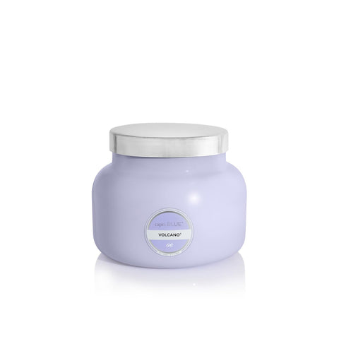 Capri Blue front jar showing lavender color and signature Volcano scent for stylish decor