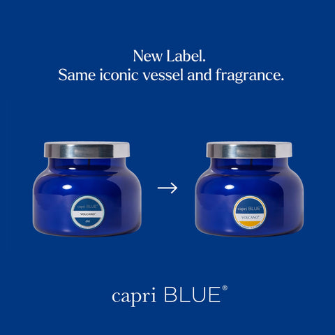 Capri Blue label close-up highlighting scent name and premium presentation benefit