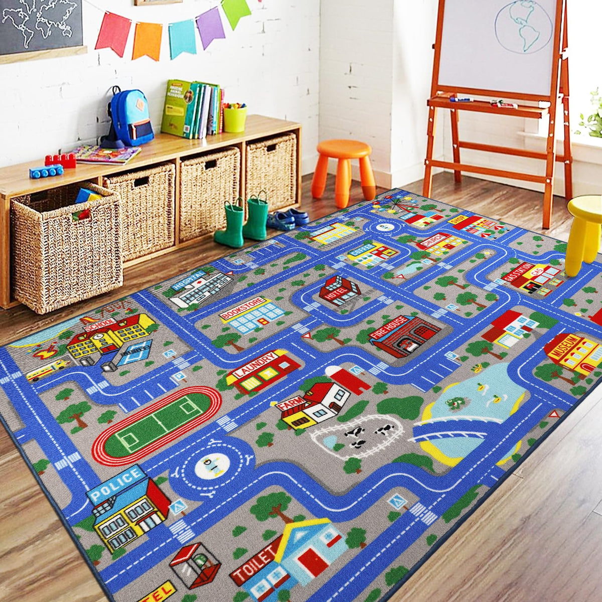 Capslpad front view city map shows roads and landmarks for imaginative play