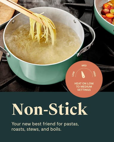 Caraway Dutch oven on stovetop demonstrates even heating benefit