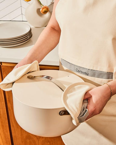 Caraway Dutch oven in kitchen lifestyle shows aesthetic and décor benefit