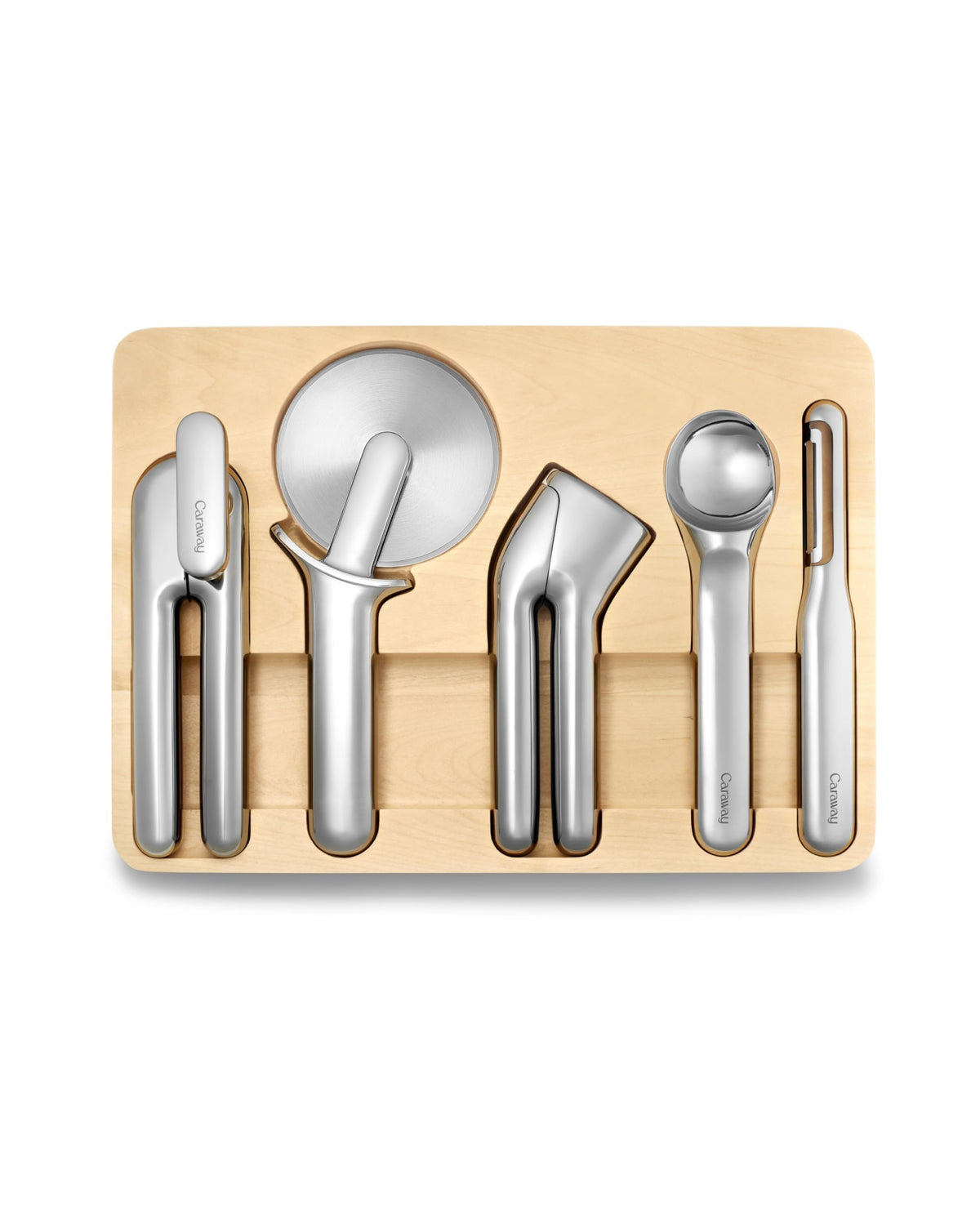 Caraway front view of the five-piece gadget set showing tools and organizer for neat storage