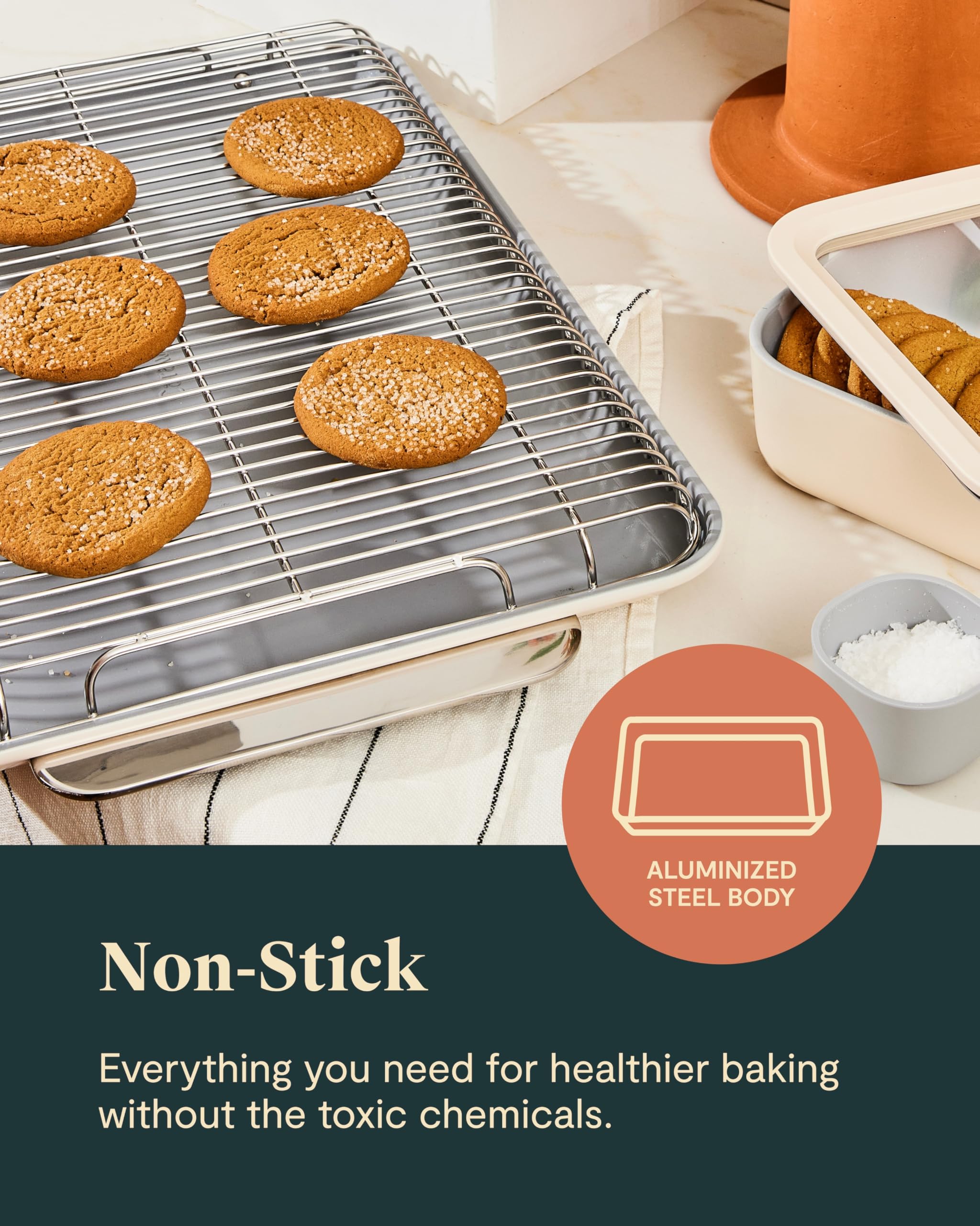 Caraway loaf pan with sliced bread showing even baking and neat presentation benefit