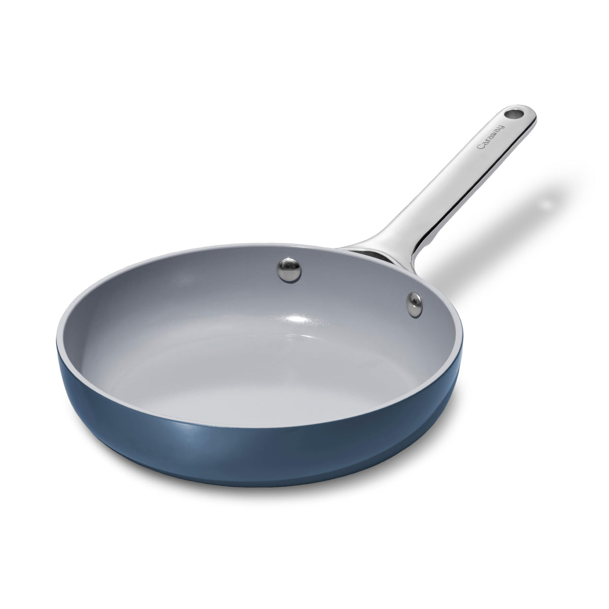 Caraway mini fry pan front view showing compact size and sleek design, ideal for small kitchens