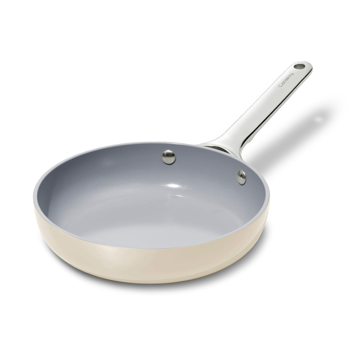 Caraway mini fry pan front view showing compact design and easy handling