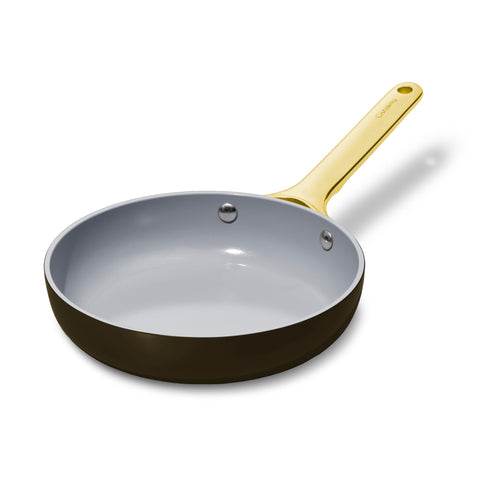 Caraway mini fry pan front view showing compact skillet and sleek finish for space-saving cooking