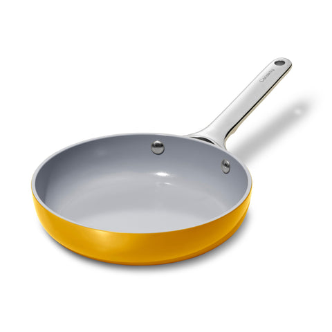 Caraway mini fry pan front view showing sleek ceramic finish and compact design benefit fast cooking