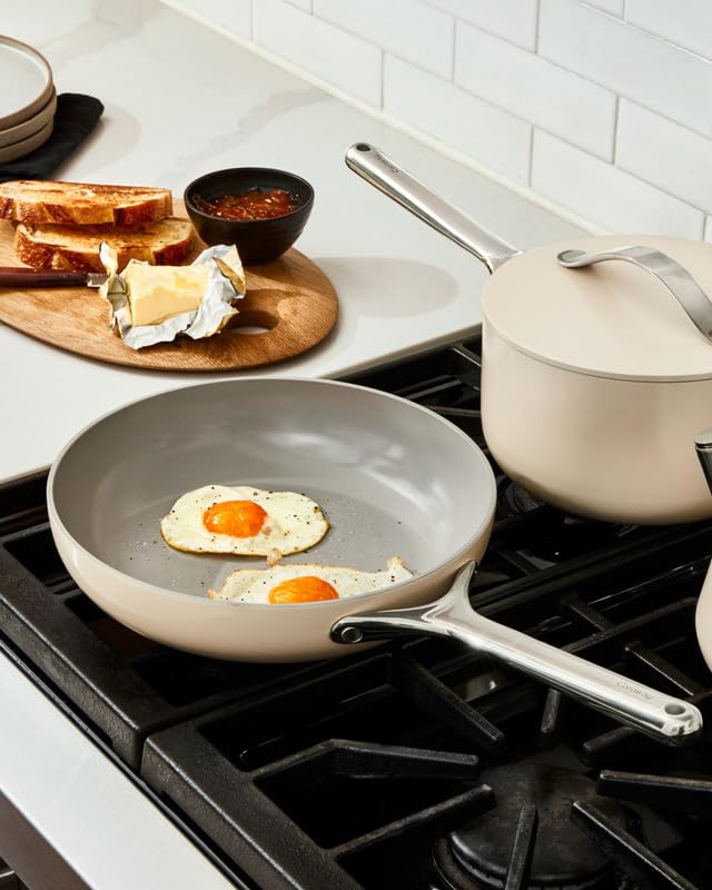 Caraway mini fry pan on breakfast table in lifestyle scene showing everyday convenience