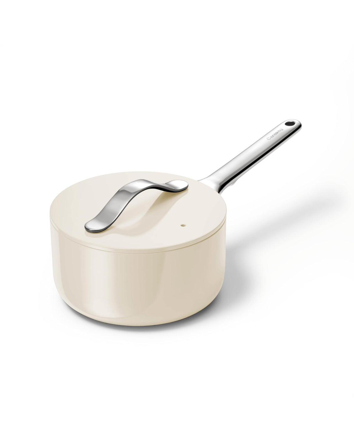Caraway sauce pan front view showing compact shape and lid benefit easy storage