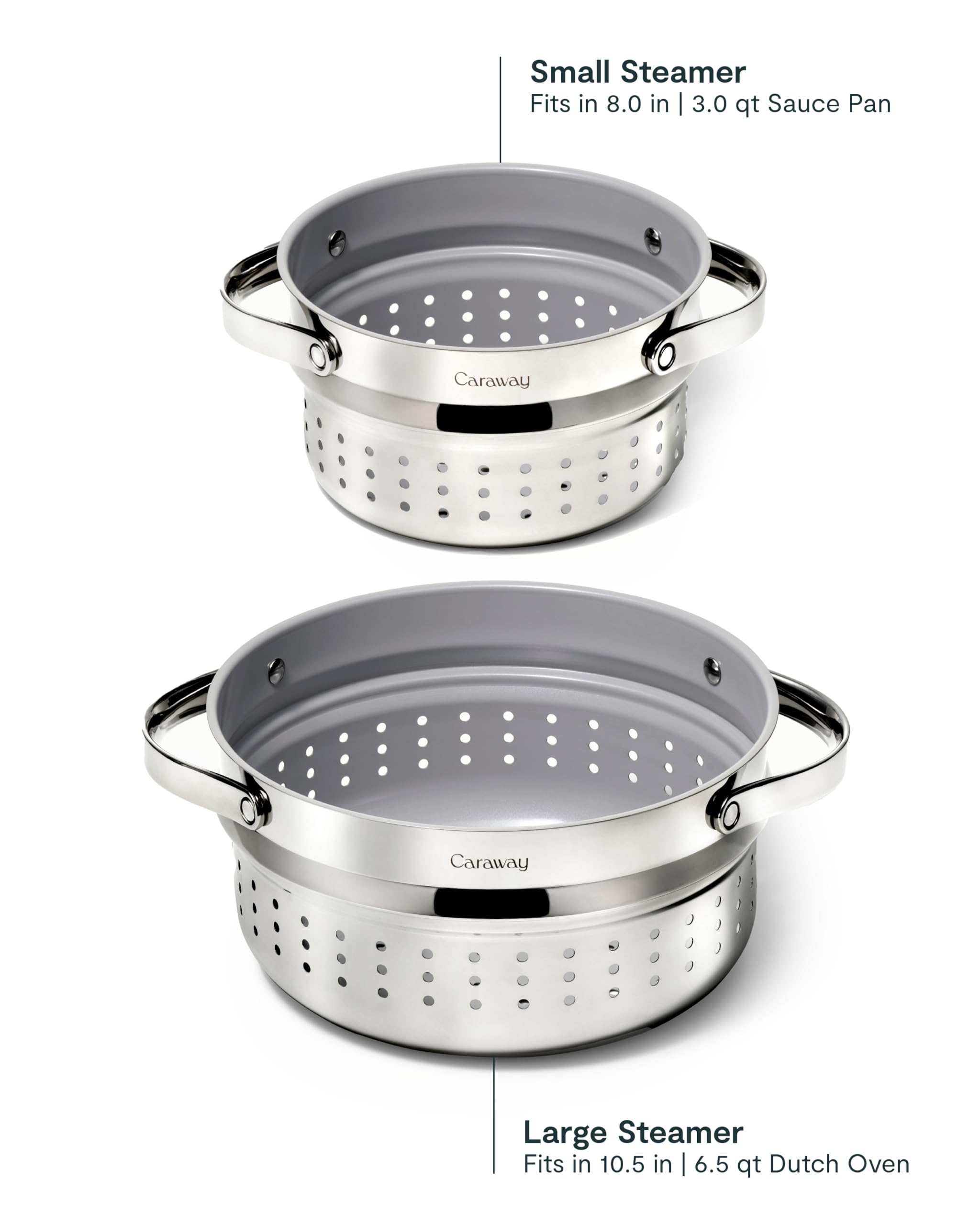 Caraway steamer nested inside Caraway Dutch Oven demonstrating family-size cooking fit