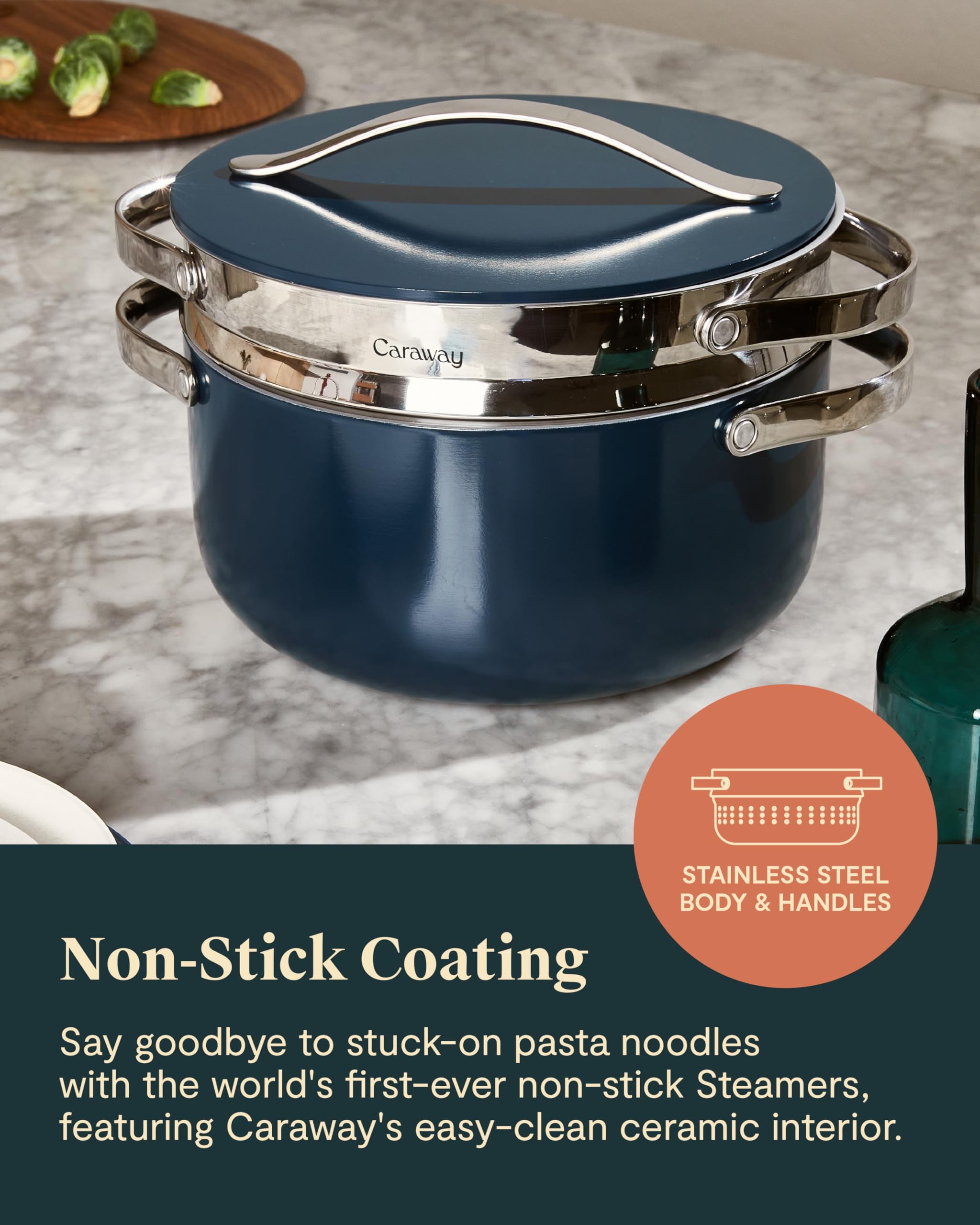 Caraway steamer steaming vegetables to retain flavor and nutrients in a pot