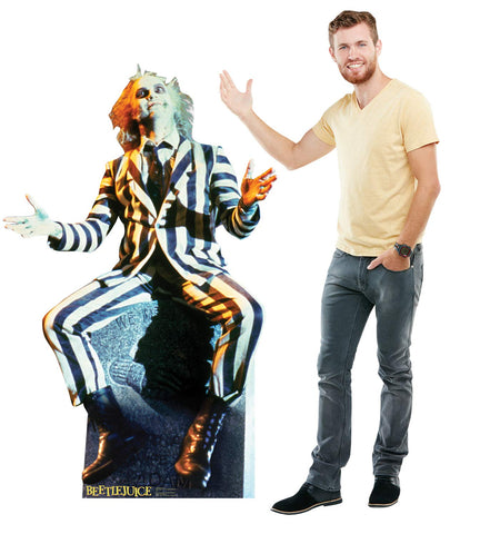 Cardboard People Beetlejuice side angle showing assembled stability and easy setup benefit