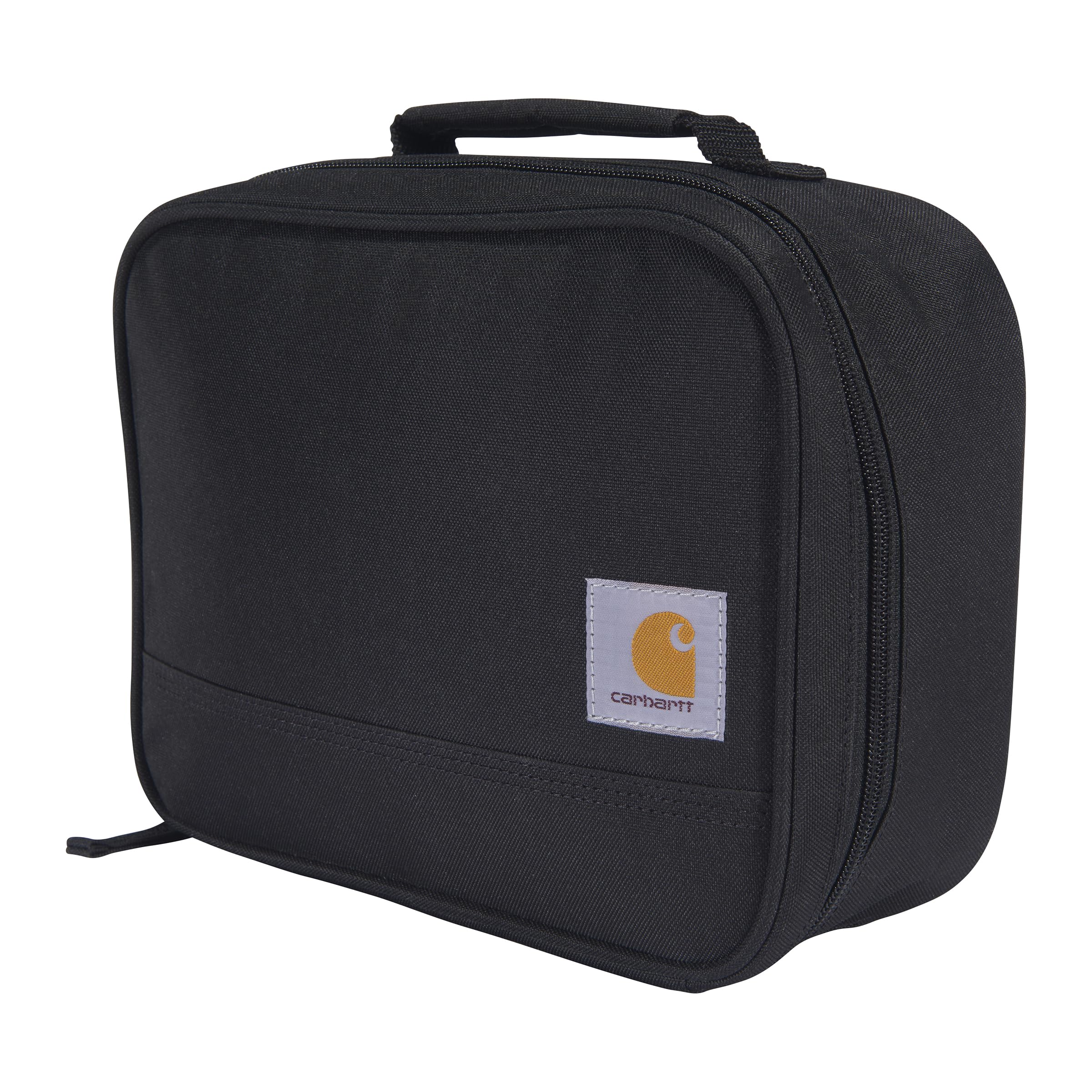Carhartt front view of black lunch cooler showing durable build and easy access
