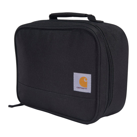 Carhartt front view of black lunch cooler showing durable build and easy access