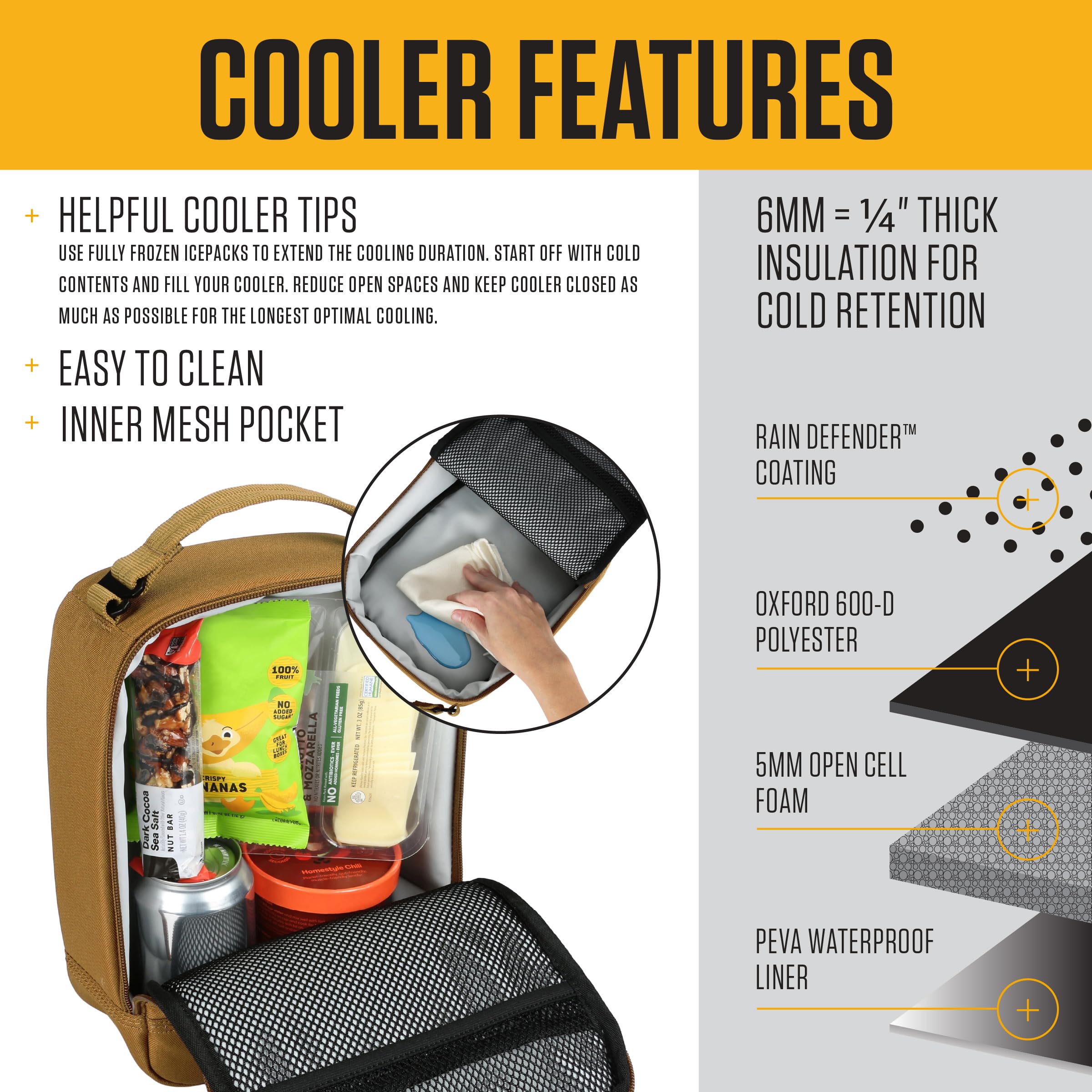 Carhartt lunch box insulated lined interior keeping food cold and simple to clean