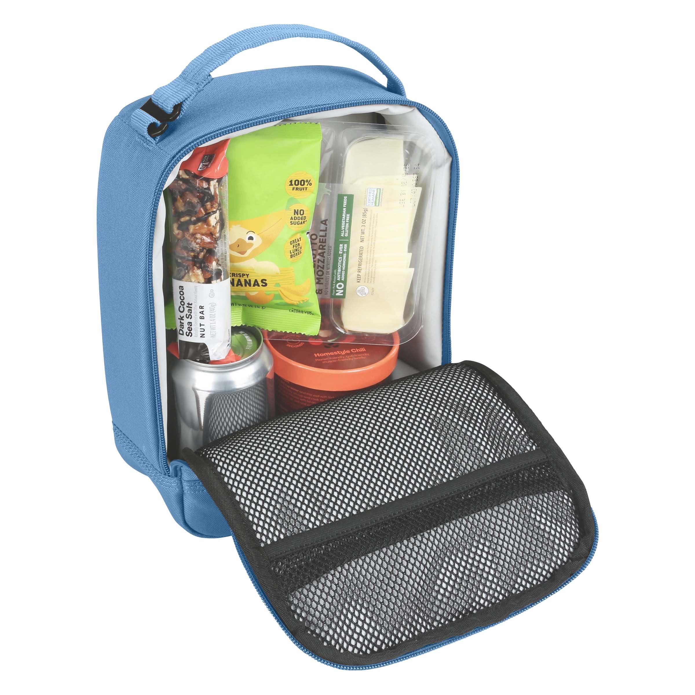 Carhartt lunch box beside four cans illustrating capacity and real-world scale