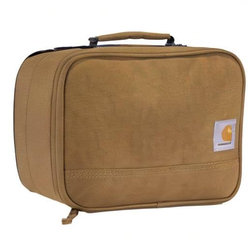 Carhartt lunch cooler open interior showing mesh pocket and insulation keeping meals chilled