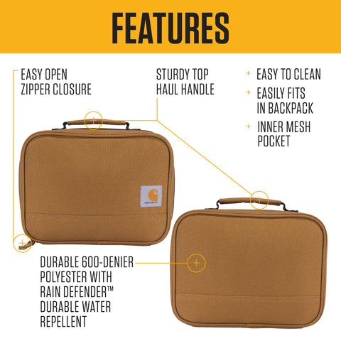 Carhartt top handle and heavy-duty zipper for secure, comfortable carrying