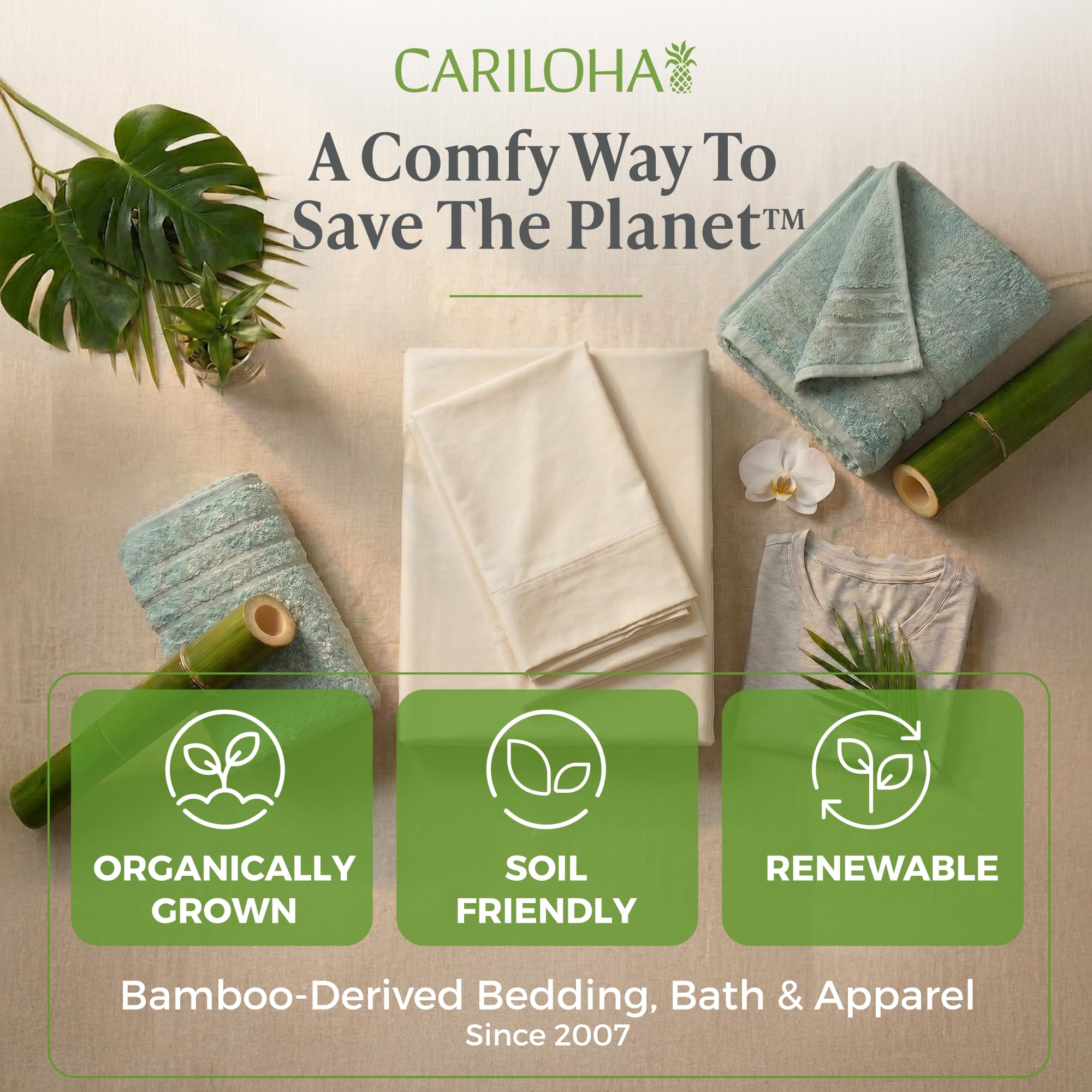 Cariloha OEKO-TEX label close-up indicating certified low-chemical production benefit